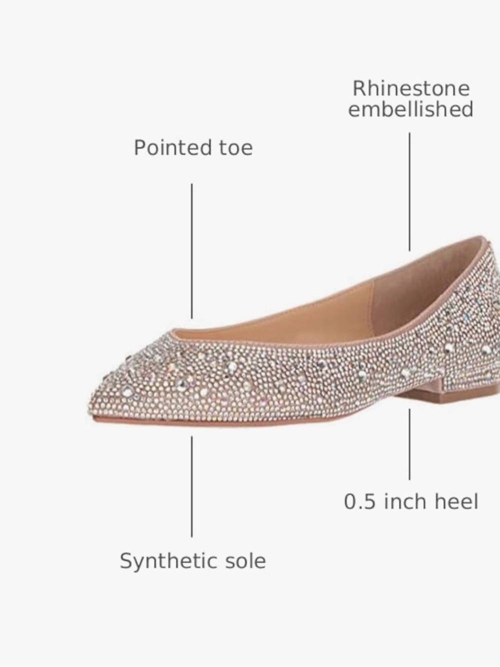 Betsey Johnson Jude Crystal-Embellished Blush Pointed Ballet Flats - Picture 2 of 13